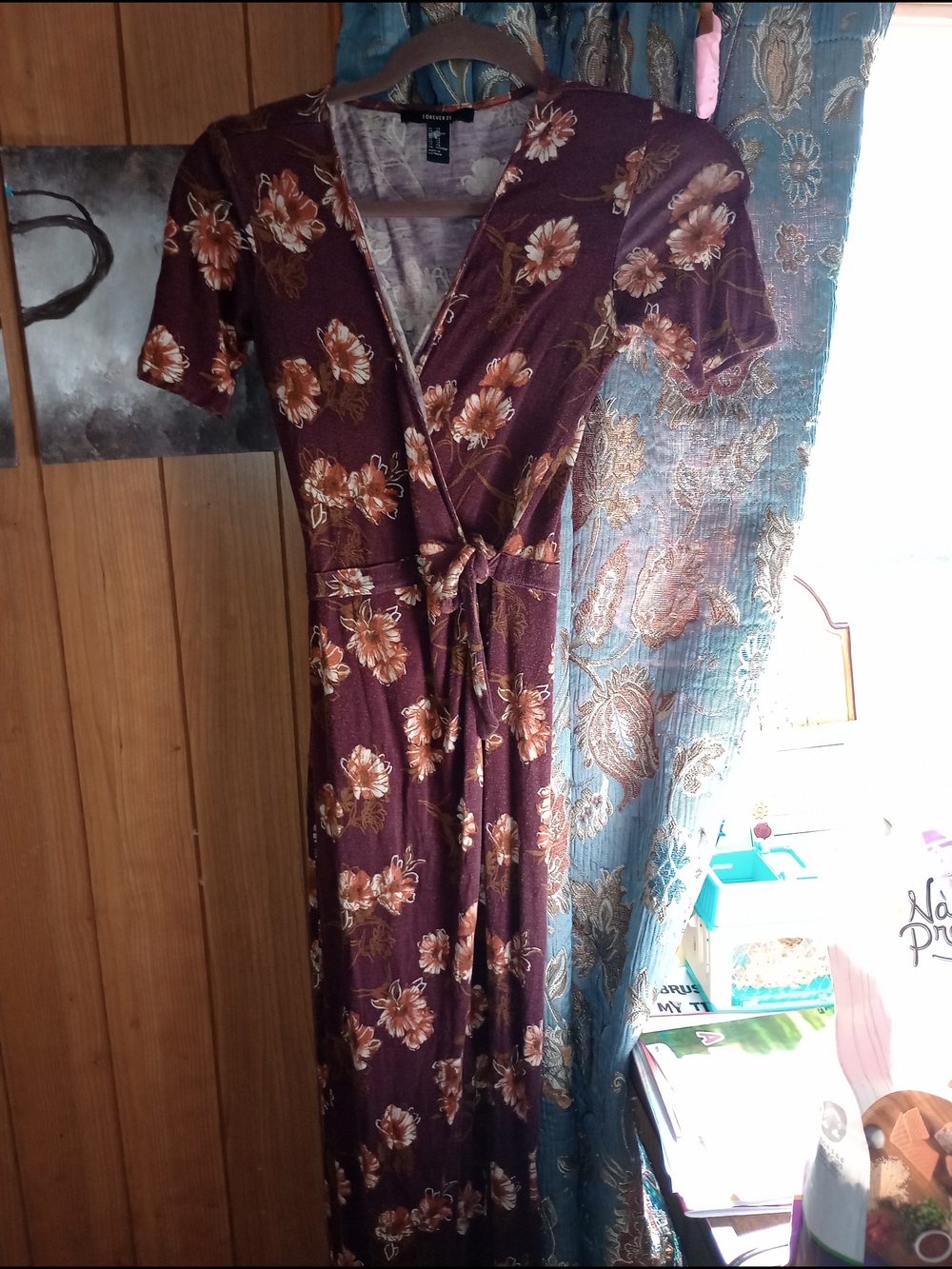 Forever 21 Burgundy Floral Wrap Maxi Dress